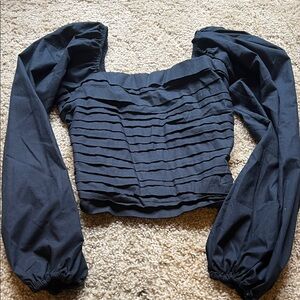 Abercrombie Black Ruffled Puff Long-Sleeve Crop Top